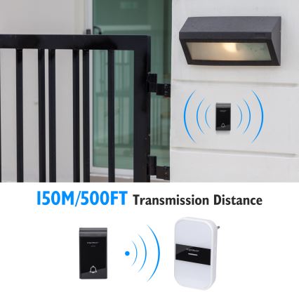 Aigostar - Kabellose Steckdosen-Türklingel 230V/12V IP44 weiß/schwarz