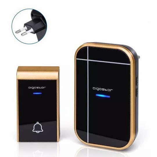 Aigostar - Kabellose Steckdosen-Türklingel 230V/12V IP44 schwarz