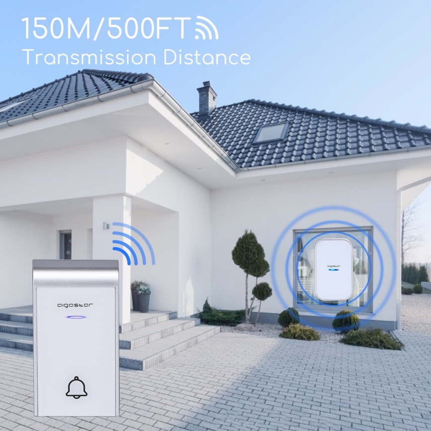 Aigostar - Kabellose Steckdosen-Türklingel 230V/12V IP44 weiß