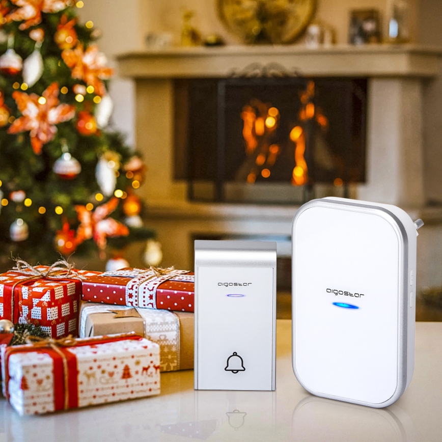 Aigostar - Kabellose Steckdosen-Türklingel 230V/12V IP44 weiß