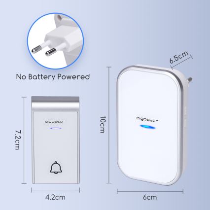 Aigostar - Kabellose Steckdosen-Türklingel 230V/12V IP44 weiß