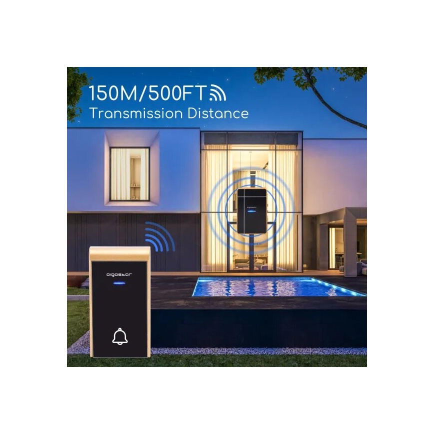 Aigostar - Kabellose Türklingel 3xAA/12V IP44 schwarz/kupfern