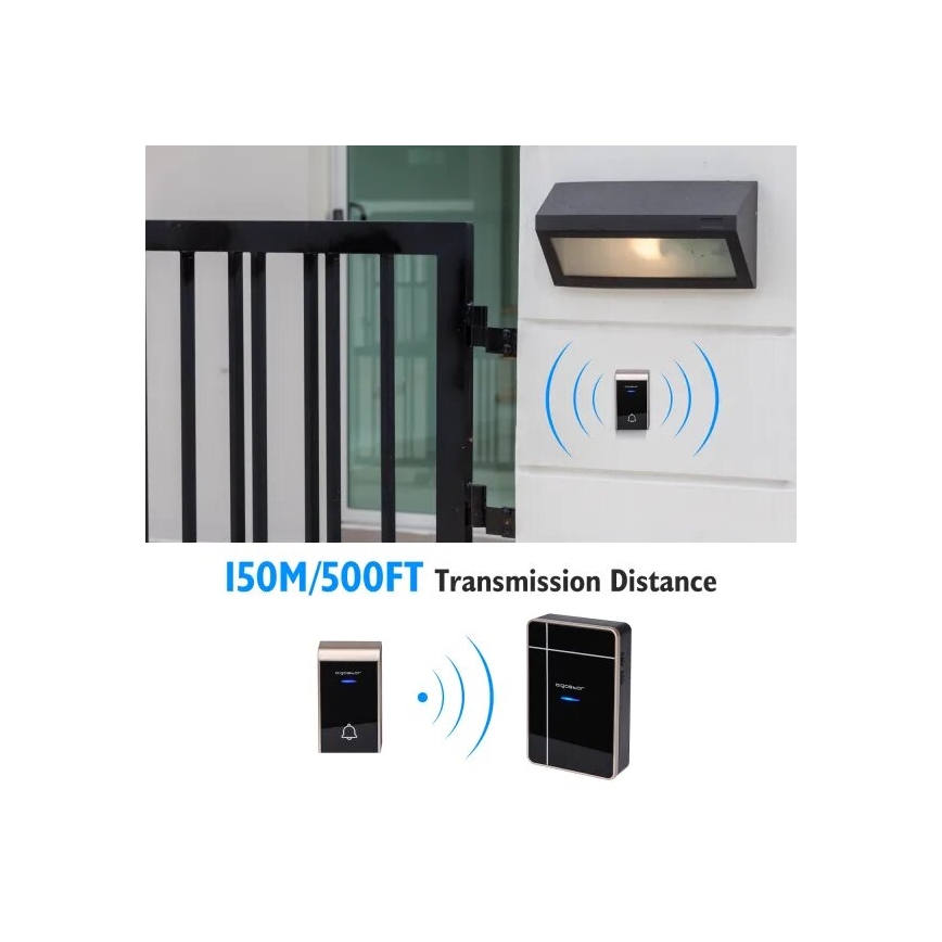 Aigostar - Kabellose Türklingel 3xAA/12V IP44 schwarz/kupfern