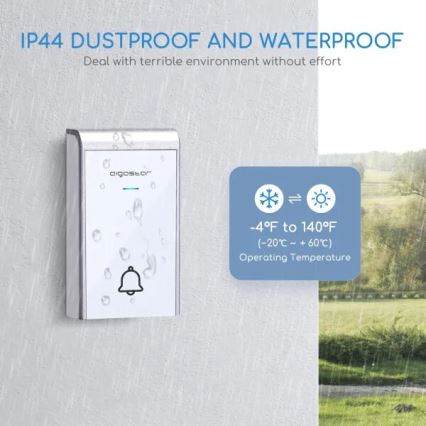 Aigostar - Kabellose Türklingel 3xAA/12V IP44 weiß/silbern
