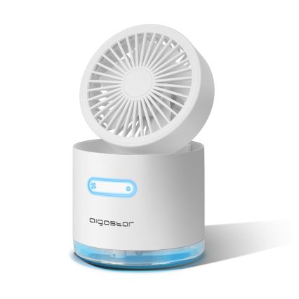 Aigostar - RGB kabelloser Mini-Tischventilator mit MIST-Nebel-Effekt 10W/5V 2000mAh weiß