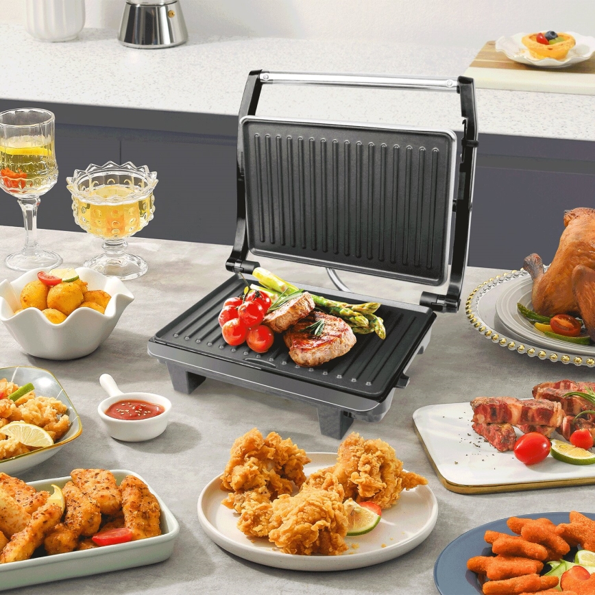 Aigostar - Kontaktgrill 1000W/230V schwarz/matt Chrom