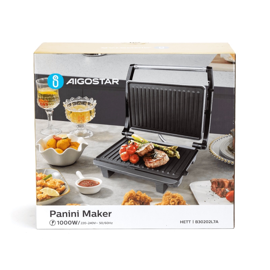 Aigostar - Kontaktgrill 1000W/230V schwarz/matt Chrom