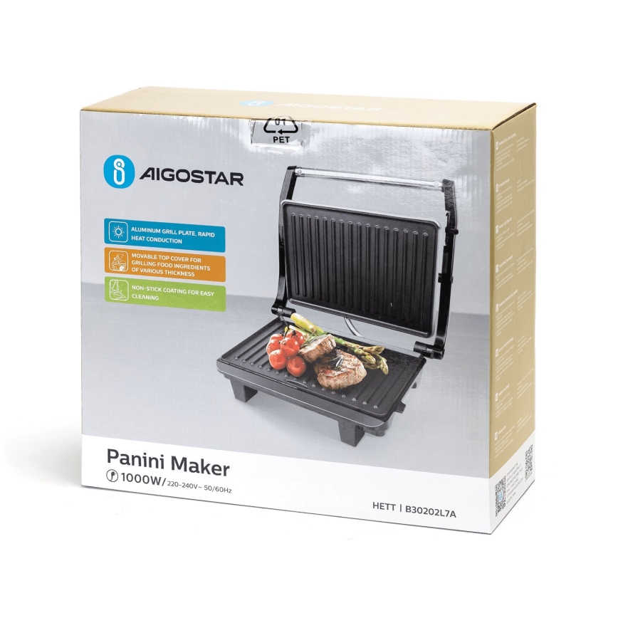 Aigostar - Kontaktgrill 1000W/230V schwarz/matt Chrom