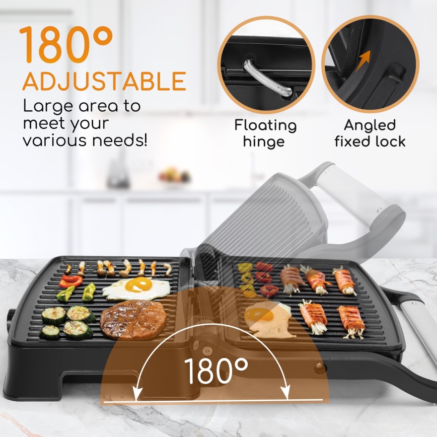 Aigostar - Kontaktgrill 1500W/230V matt Chrom/schwarz