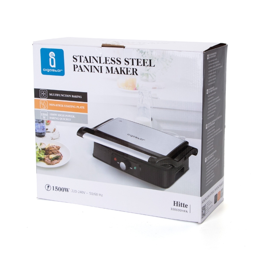 Aigostar - Kontaktgrill 1500W/230V matt Chrom/schwarz