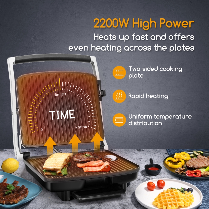 Aigostar - Kontaktgrill 2200W/230V matt Chrom/schwarz