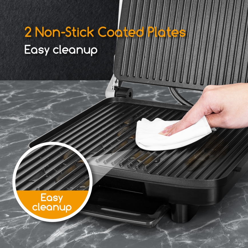 Aigostar - Kontaktgrill 2200W/230V matt Chrom/schwarz