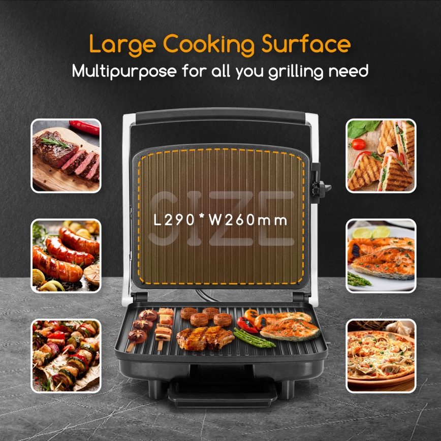 Aigostar - Kontaktgrill 2200W/230V matt Chrom/schwarz