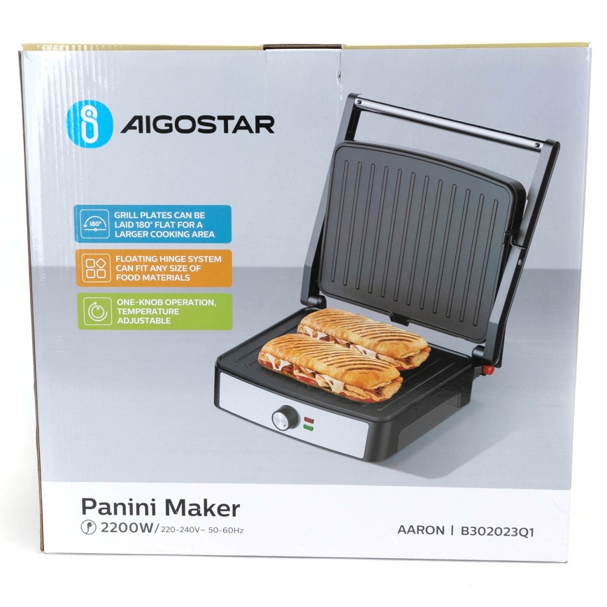 Aigostar - Kontaktgrill 2200W/230V schwarz/Edelstahl