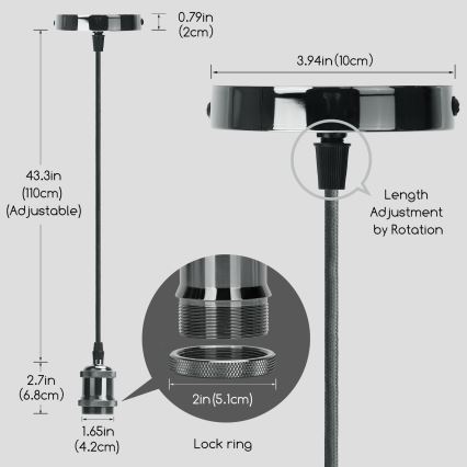 Aigostar - Ladekabel 1xE27/60W/230V anthrazit