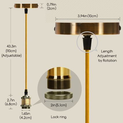 Aigostar - Ladekabel 1xE27/60W/230V gold