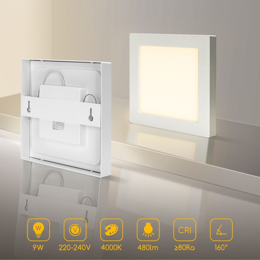 Aigostar - LED-Aufbau-Deckenleuchte, 9 W, 230 V, 4000 K, 12,2 x 12,2 cm, weiß