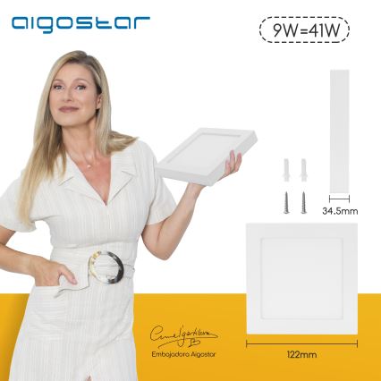 Aigostar - LED-Aufbau-Deckenleuchte, 9 W, 230 V, 4000 K, 12,2 x 12,2 cm, weiß