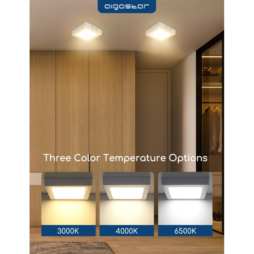 Aigostar - LED-Aufbau-Deckenleuchte LED/18W/230V 3000K 22,6x22,6 cm Weiß