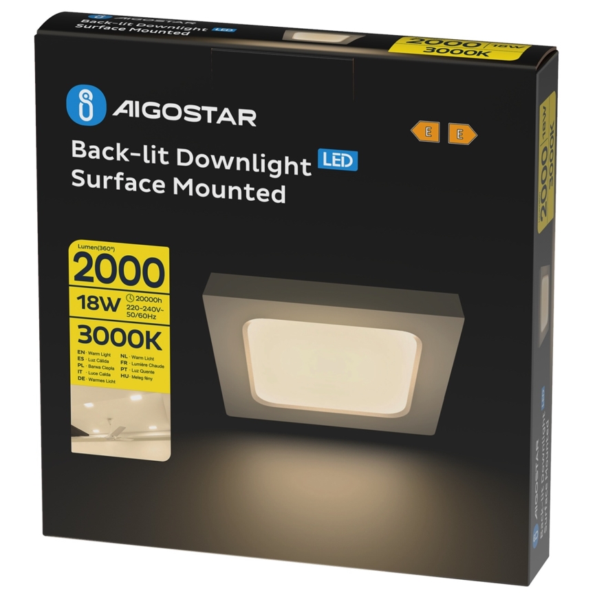 Aigostar - LED-Aufbau-Deckenleuchte LED/18W/230V 3000K 22,6x22,6 cm Weiß