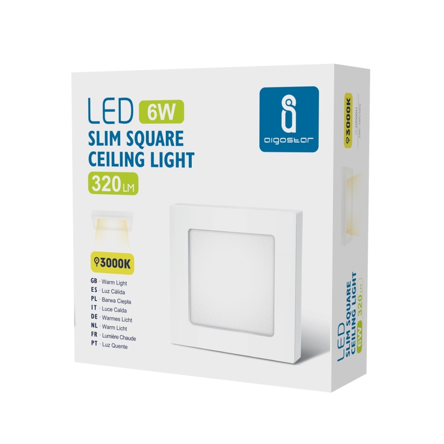 Aigostar - LED-Aufputz-Deckenleuchte LED/6W/230V 3000K 12,2x12,2 cm Weiß