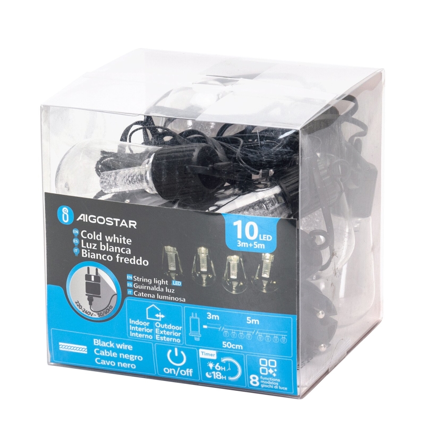 Aigostar - LED-Außen-Deko-Lichterkette 10xLED/8m IP44 kaltweiß