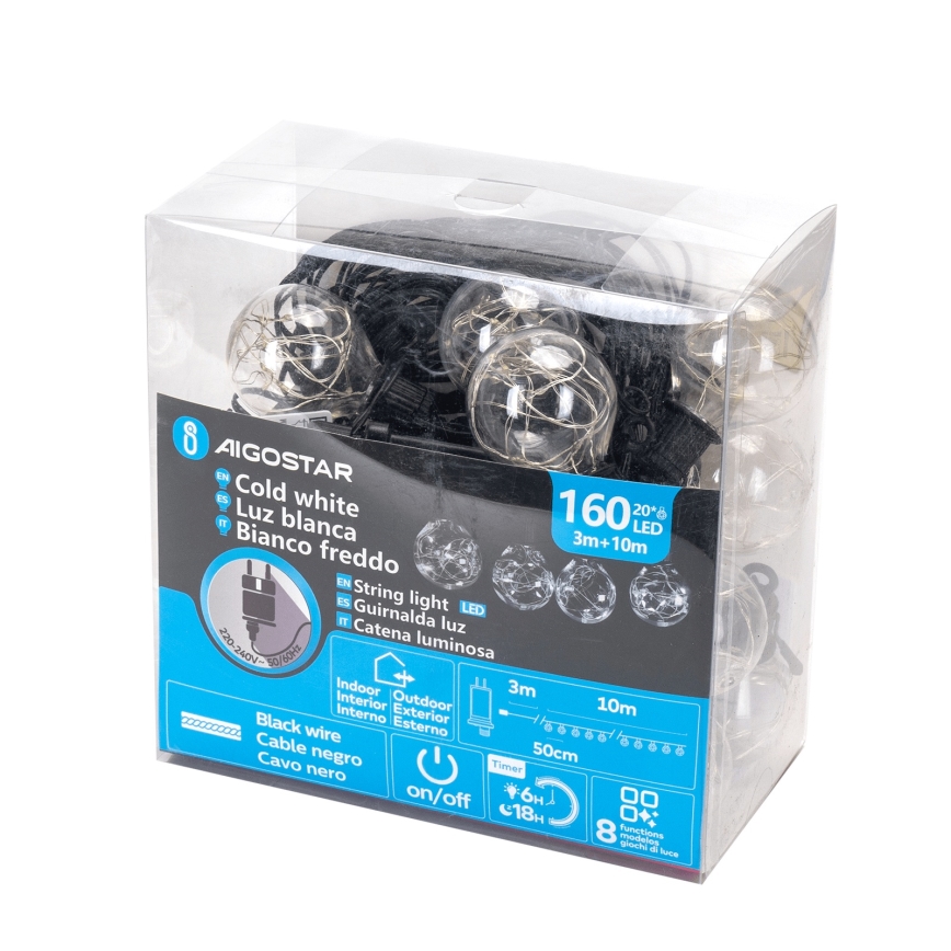 Aigostar - LED-Lichterkette für den Außenbereich, 160 LEDs, 10 m, Schutzart IP44, kaltweiß