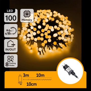 Aigostar - LED-Außen-Dekorations-Lichterkette 100xLED/8 Funktionen 10 m IP44 warmweiß