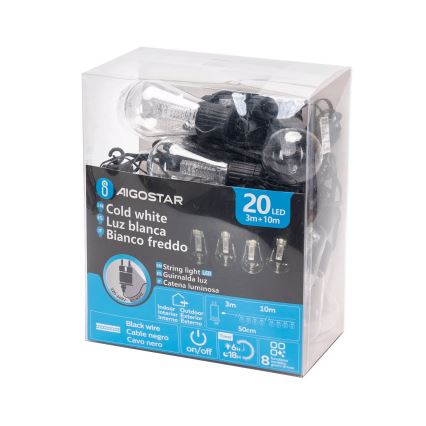 Aigostar - LED-Außen-Dekorations-Lichterkette 20xLED/13m IP44 kaltweiß