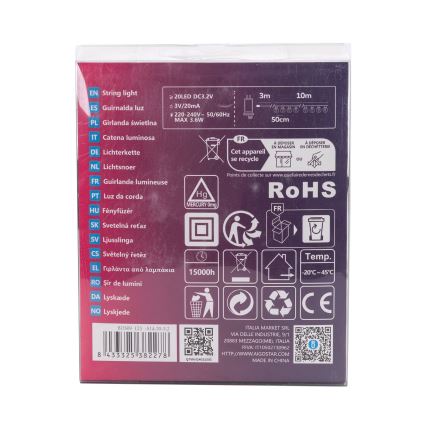 Aigostar - LED-Außen-Dekorations-Lichterkette 20xLED/13m IP44 kaltweiß