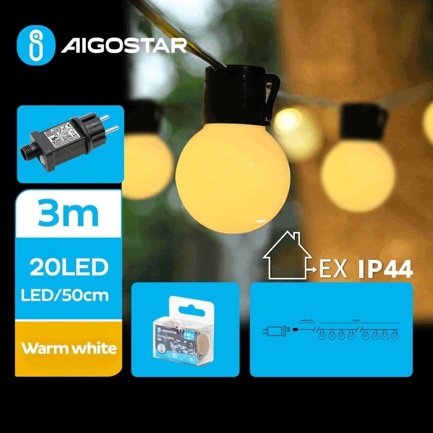 Aigostar - LED-Außen-Dekorations-Lichterkette 20xLED/13m IP44 warmweiß