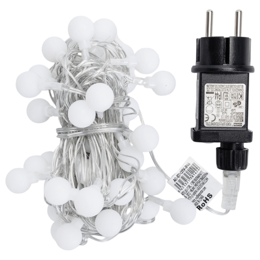 Aigostar - LED-Außen-Dekorations-Lichterkette, 50 LEDs / 8 Funktionen, 5 m, IP44, kaltweiß
