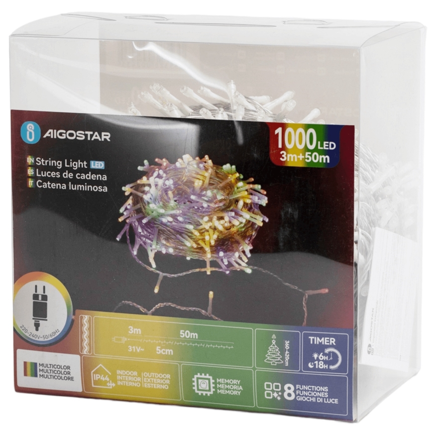 Aigostar - LED-Außen-Lichterkette 1000 LEDs / 8 Funktionen 53 m IP44 mehrfarbig