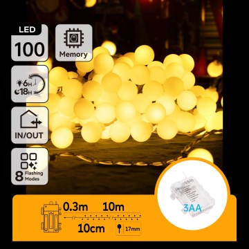 Aigostar - LED-Außen-Lichterkette 100xLED/3xAA/8 Funktionen 10,3 m IP44 warmweiß