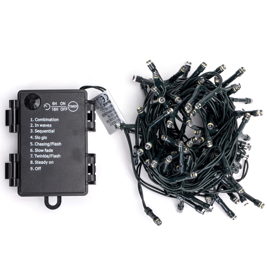 Aigostar - LED-Außen-Lichterkette 100xLED/8 Funktionen 3xAA 5,3 m IP44 warmweiß