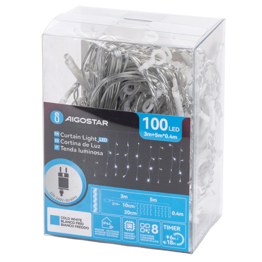 Aigostar - LED Außen  Lichterkette 100xLED/8 Funktionen 5x0,4m IP44 kaltweiß