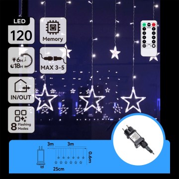 Aigostar - LED Außen  Lichterkette 120xLED/8 Funktionen 3x0,6 m IP44 kaltweiß + Fernbedienung