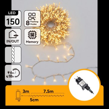 Aigostar - LED-Außen-Lichterkette 150 LEDs / 8 Funktionen 10,3 m IP44 warmweiß