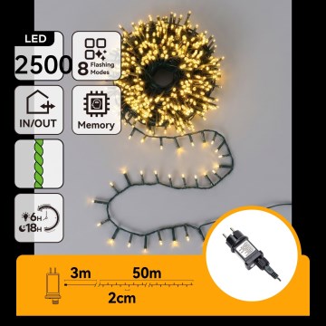 Aigostar - LED-Außen-Lichterkette 2500xLED/8 Funktionen, 53 m, IP44, warmweiß