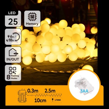 Aigostar-LED Außen-Lichterkette 25xLED/3xAA/8 Funktionen 2,8 m IP44 warmweiß