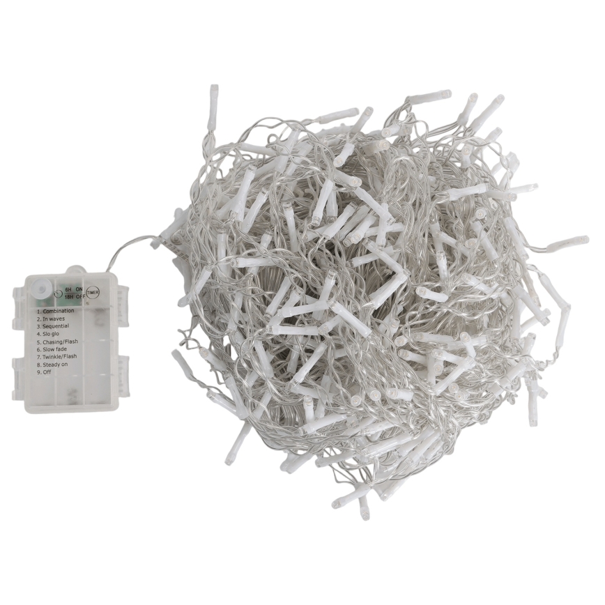 Aigostar - LED-Außen-Weihnachtskette 300xLED/8 Funktionen 3xAA 18x0,6 m IP44 warmweiß