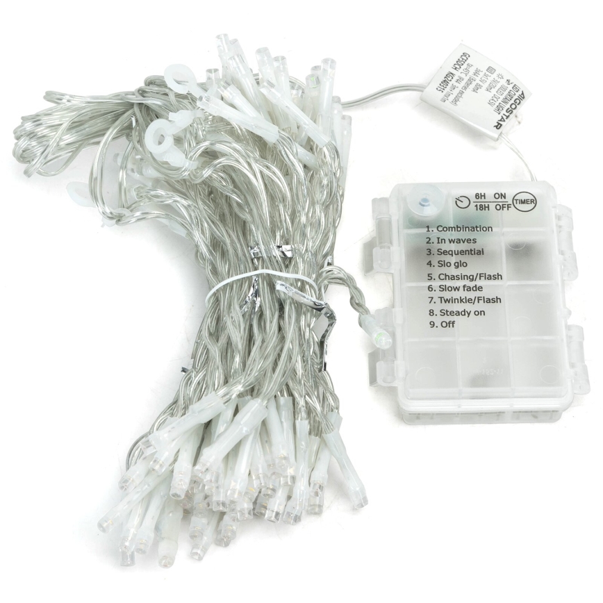 Aigostar-LED Außen-Weihnachtslichterkette 300xLED/8 Funktionen 3xAA 6x2m IP44 kaltweiß