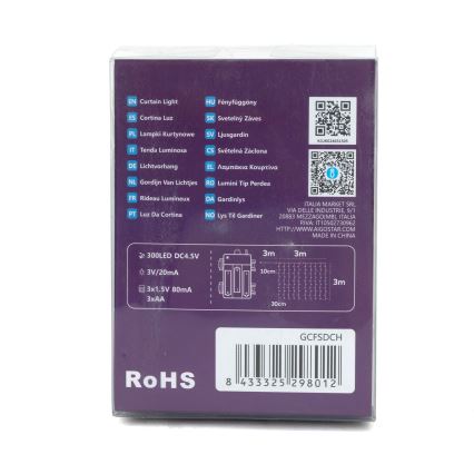 Aigostar-LED Außen-Weihnachtslichterkette 300xLED/8 Funktionen 3xAA 6x2m IP44 kaltweiß