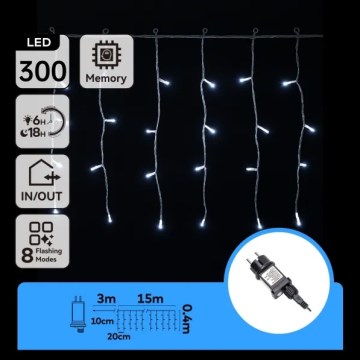 Aigostar - LED-Außen-Lichterkette 300xLED/8 Funktionen 15x0,4 m IP44 kaltweiß