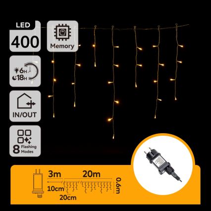 Aigostar - LED-Außen-Lichterkette, 400 LEDs, 8 Funktionen, 23 × 0,6 m, IP44, warmweiß