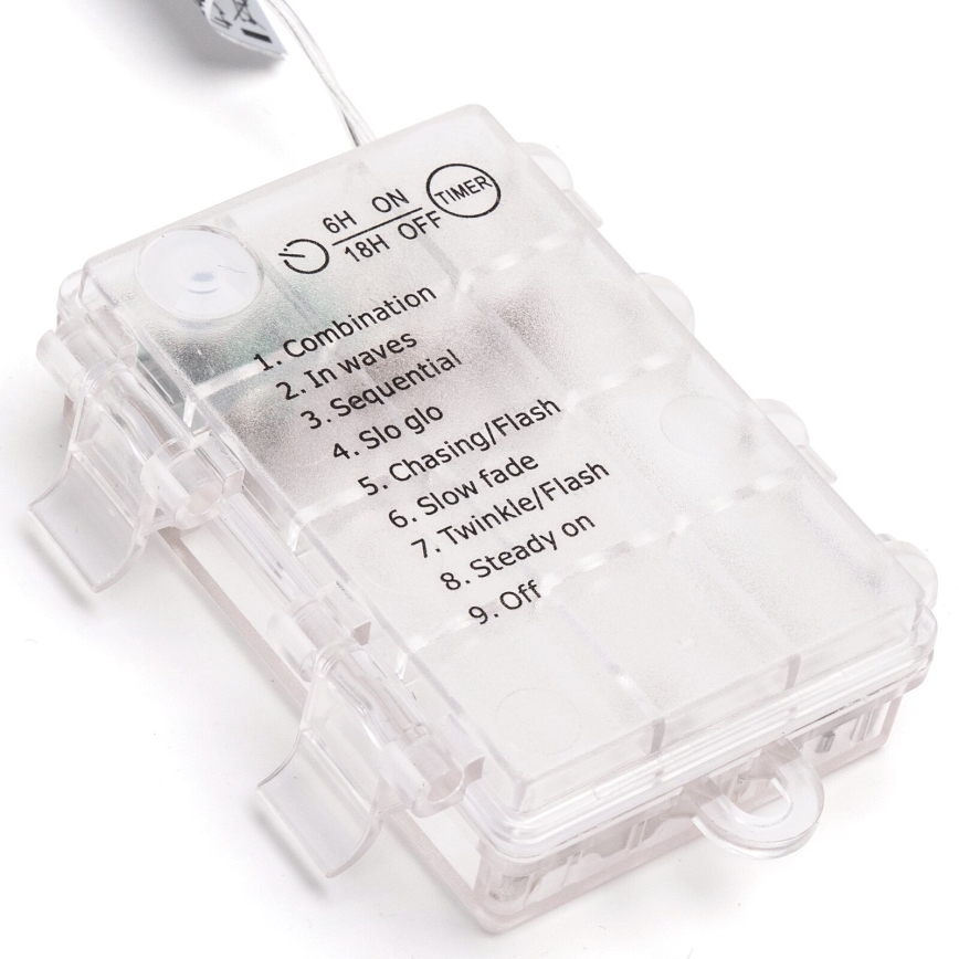 Aigostar - LED-Außen-Lichterkette, 50 LEDs, 8 Funktionen, 3xAA, 5,3 m, IP44, warmweiß