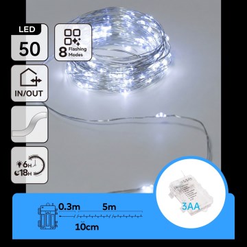 Aigostar - LED-Außen-Lichterkette 50xLED/3xAA 5,3 m kaltweiß