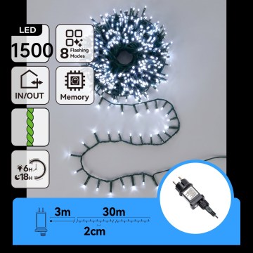Aigostar - LED Außen-Weihnachts-Lichterkette 1500xLED/8 Funktionen 33m IP44 kaltweiß