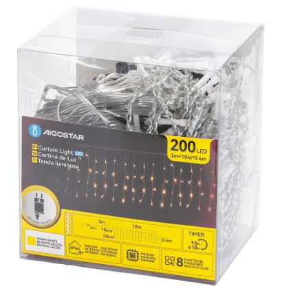 Aigostar - LED Außen-Weihnachts-Lichterkette 200xLED/8 Funktionen 10x0,4m IP44 warmweiß