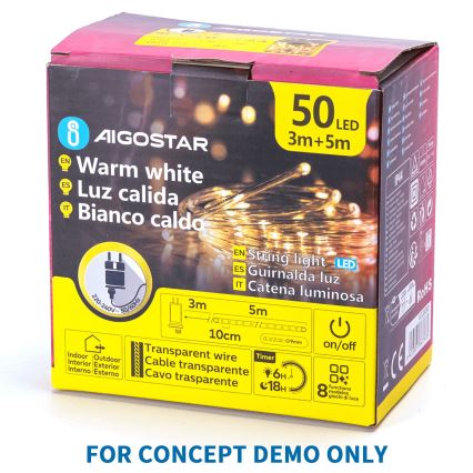 Aigostar - LED Außen-Weihnachts-Lichterkette 200xLED/8 Funktionen 3xAA 5x2m IP44 warmweiß